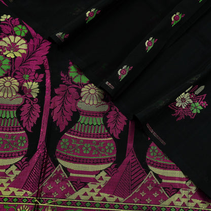 Indian Vintage Sari Black 100% Pure Silk Hand Woven Sarees Craft Fabric 5Yd Ethnic Sewing Dress making Crafting Quilting Upcycle