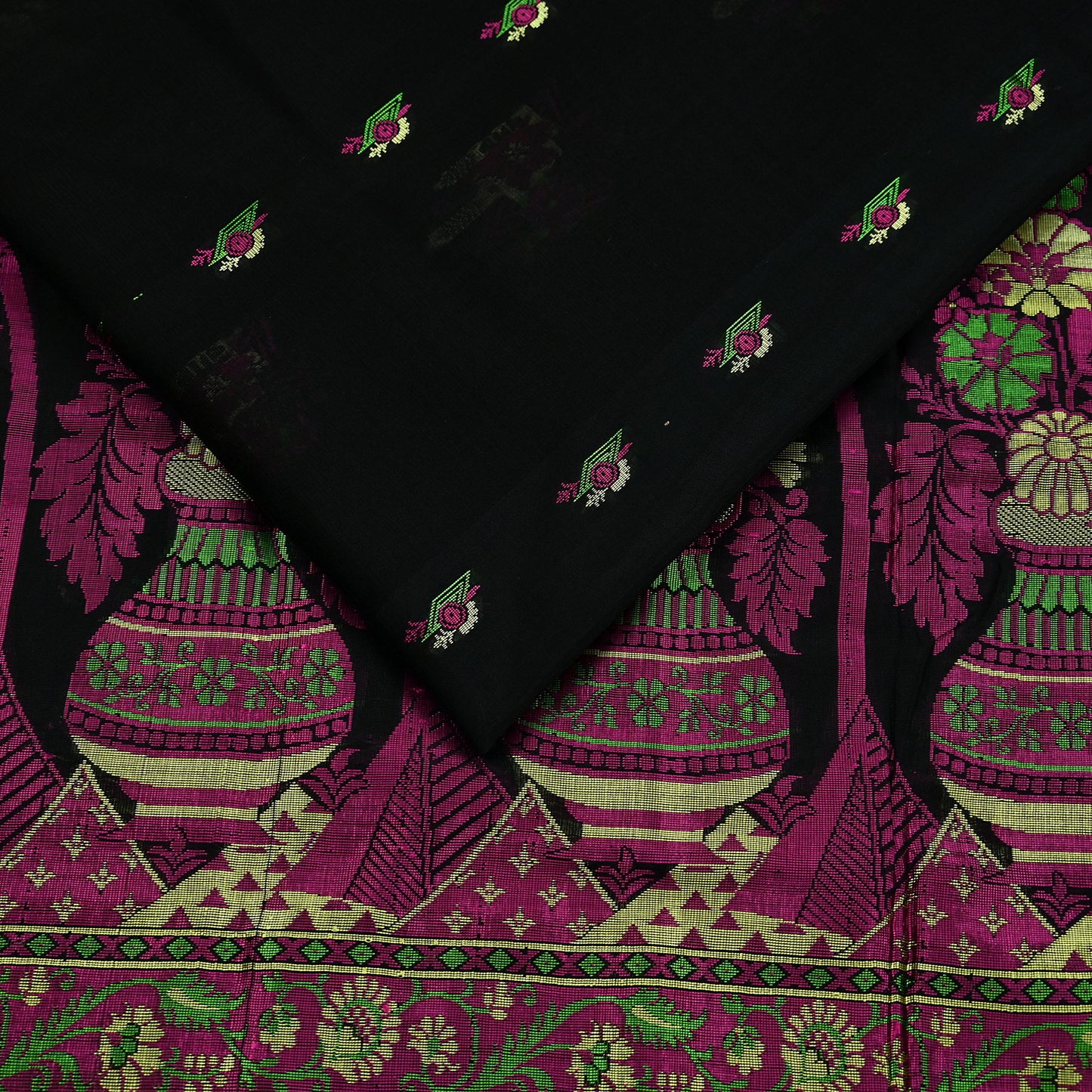 Indian Vintage Sari Black 100% Pure Silk Hand Woven Sarees Craft Fabric 5Yd Ethnic Sewing Dress making Crafting Quilting Upcycle