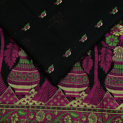 Indian Vintage Sari Black 100% Pure Silk Hand Woven Sarees Craft Fabric 5Yd Ethnic Sewing Dress making Crafting Quilting Upcycle