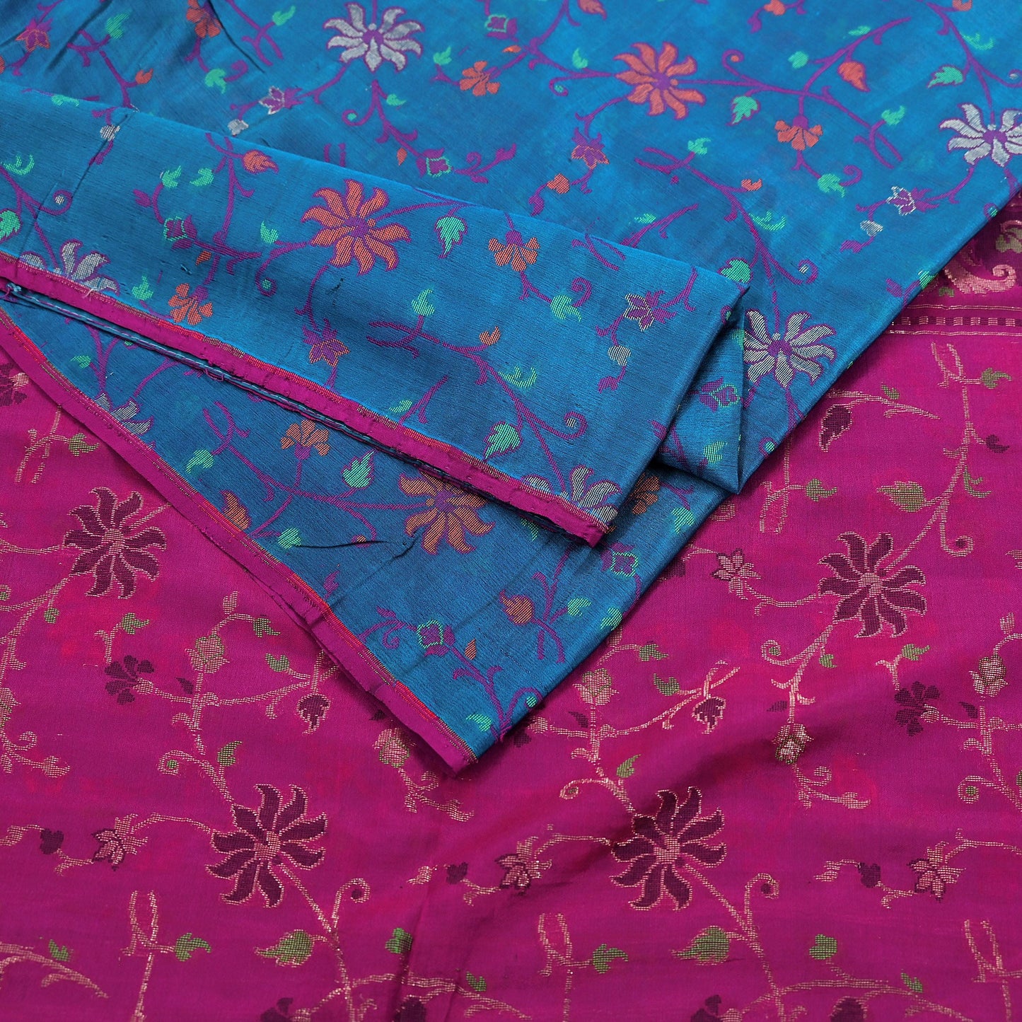 Indian Vintage Sari Pink & Blue 100% Pure Silk Hand Woven Sarees Craft Fabric 5Yd Ethnic Sewing Dress making Crafting Quilting Upcycle