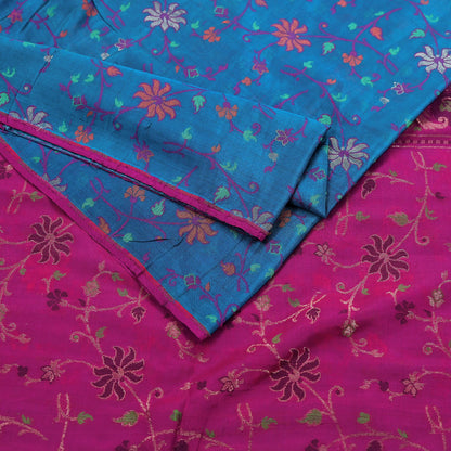 Indian Vintage Sari Pink & Blue 100% Pure Silk Hand Woven Sarees Craft Fabric 5Yd Ethnic Sewing Dress making Crafting Quilting Upcycle
