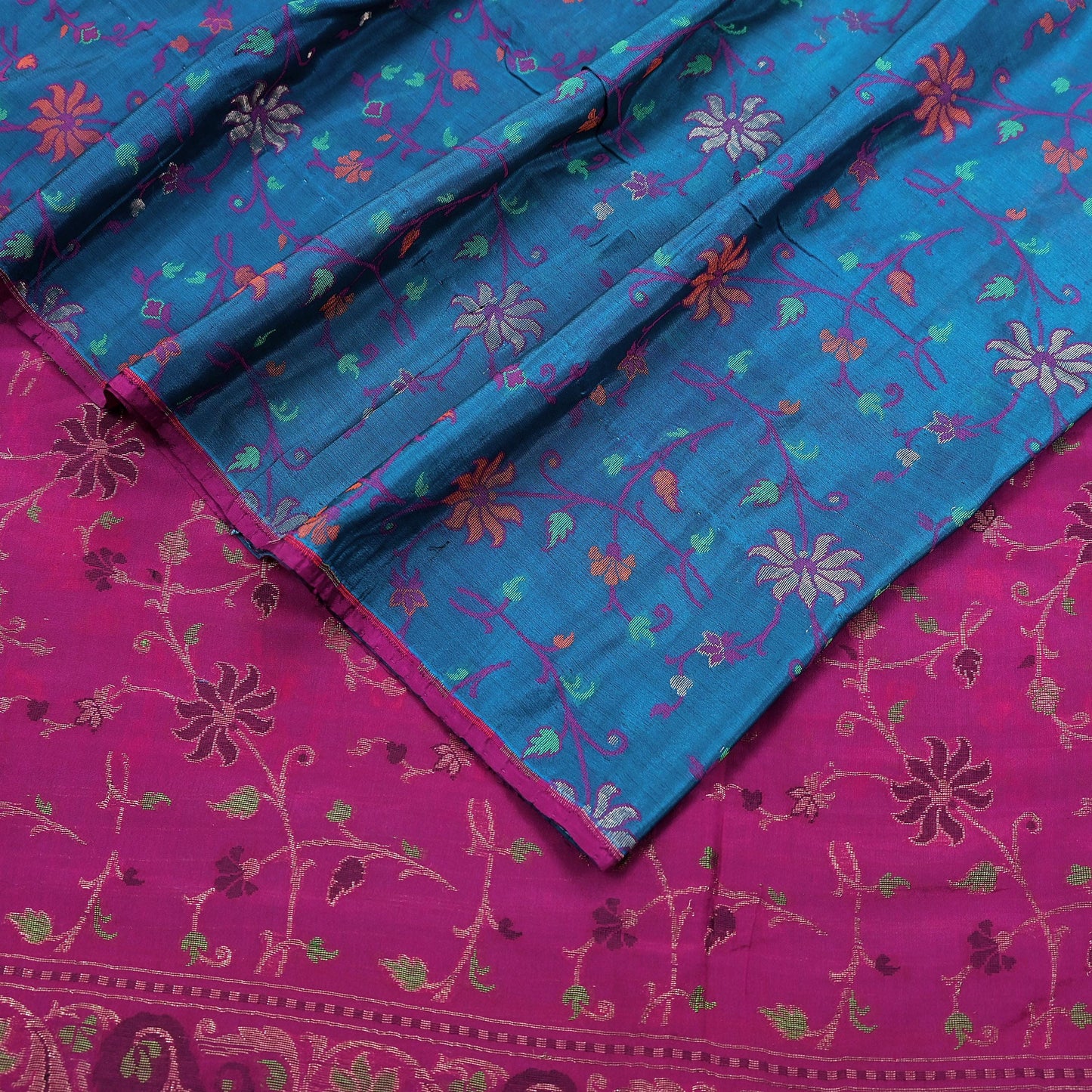 Indian Vintage Sari Pink & Blue 100% Pure Silk Hand Woven Sarees Craft Fabric 5Yd Ethnic Sewing Dress making Crafting Quilting Upcycle