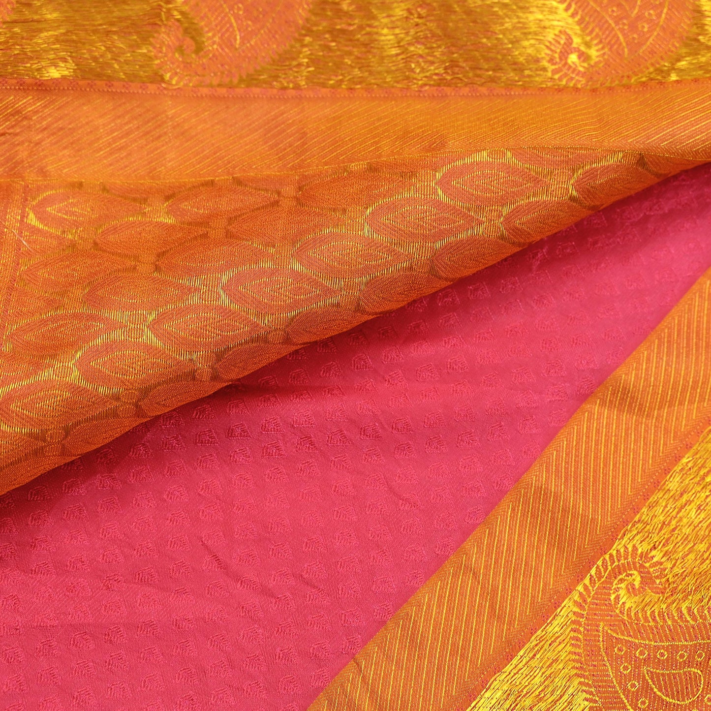 Indian Vintage Heavy Sari Pink & Saffron Kanjivaram Saree 100% Pure Silk Zari 5Yd Crafting Dress making For Crafting Quilting Upcycle
