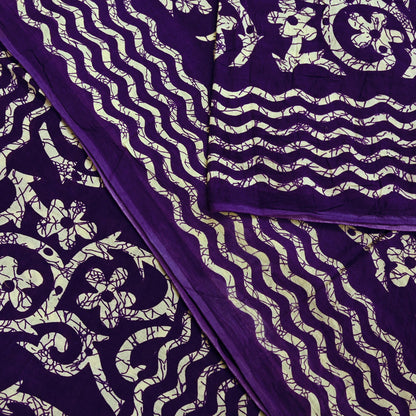 Indian Vintage Sari Purple & Ivory Pure Cotton Printed Saree 5Yd Craft Fabric Sewing Sarong Wrap Boho Floral Quilting crafting dressmaking