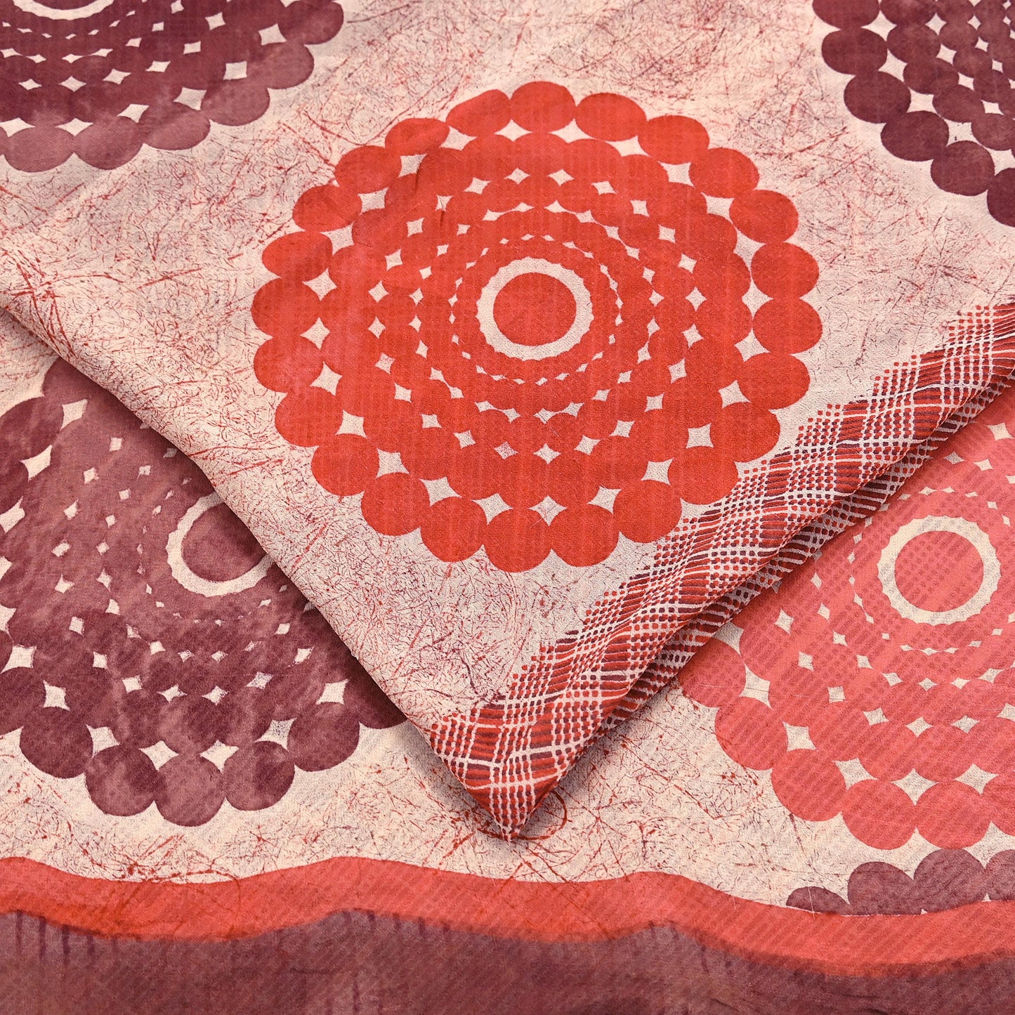 Indian Vintage Sari Beige & Brown Pure Georgette Silk Printed Sarees 5Yd Craft Fabric Sewing Quilting Dress making Crafting Quilting Upcycle