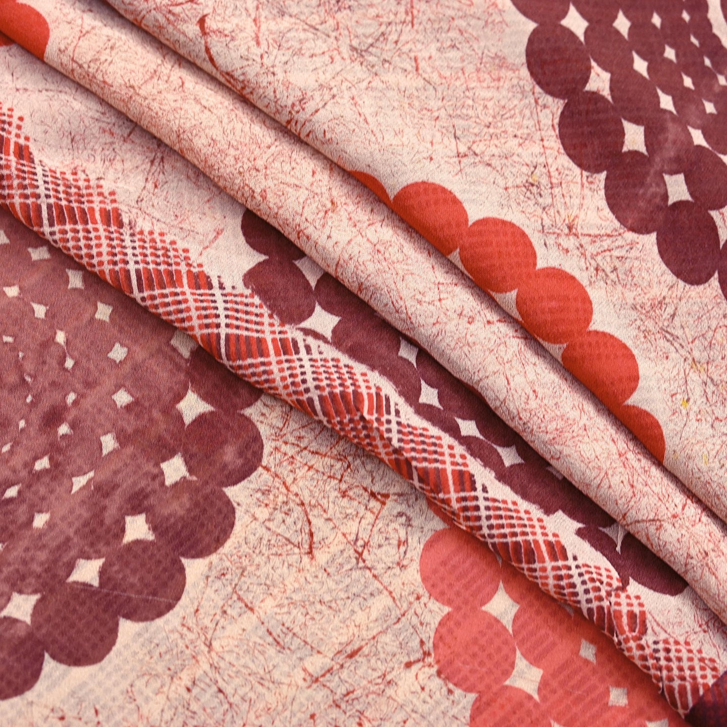 Indian Vintage Sari Beige & Brown Pure Georgette Silk Printed Sarees 5Yd Craft Fabric Sewing Quilting Dress making Crafting Quilting Upcycle