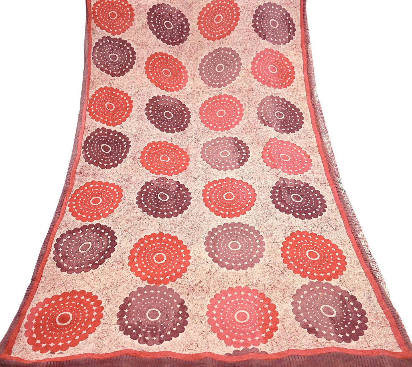 Indian Vintage Sari Beige & Brown Pure Georgette Silk Printed Sarees 5Yd Craft Fabric Sewing Quilting Dress making Crafting Quilting Upcycle