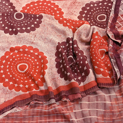 Indian Vintage Sari Beige & Brown Pure Georgette Silk Printed Sarees 5Yd Craft Fabric Sewing Quilting Dress making Crafting Quilting Upcycle