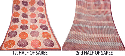 Indian Vintage Sari Beige & Brown Pure Georgette Silk Printed Sarees 5Yd Craft Fabric Sewing Quilting Dress making Crafting Quilting Upcycle