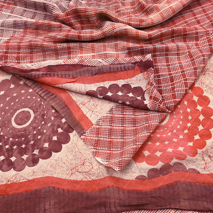 Indian Vintage Sari Beige & Brown Pure Georgette Silk Printed Sarees 5Yd Craft Fabric Sewing Quilting Dress making Crafting Quilting Upcycle