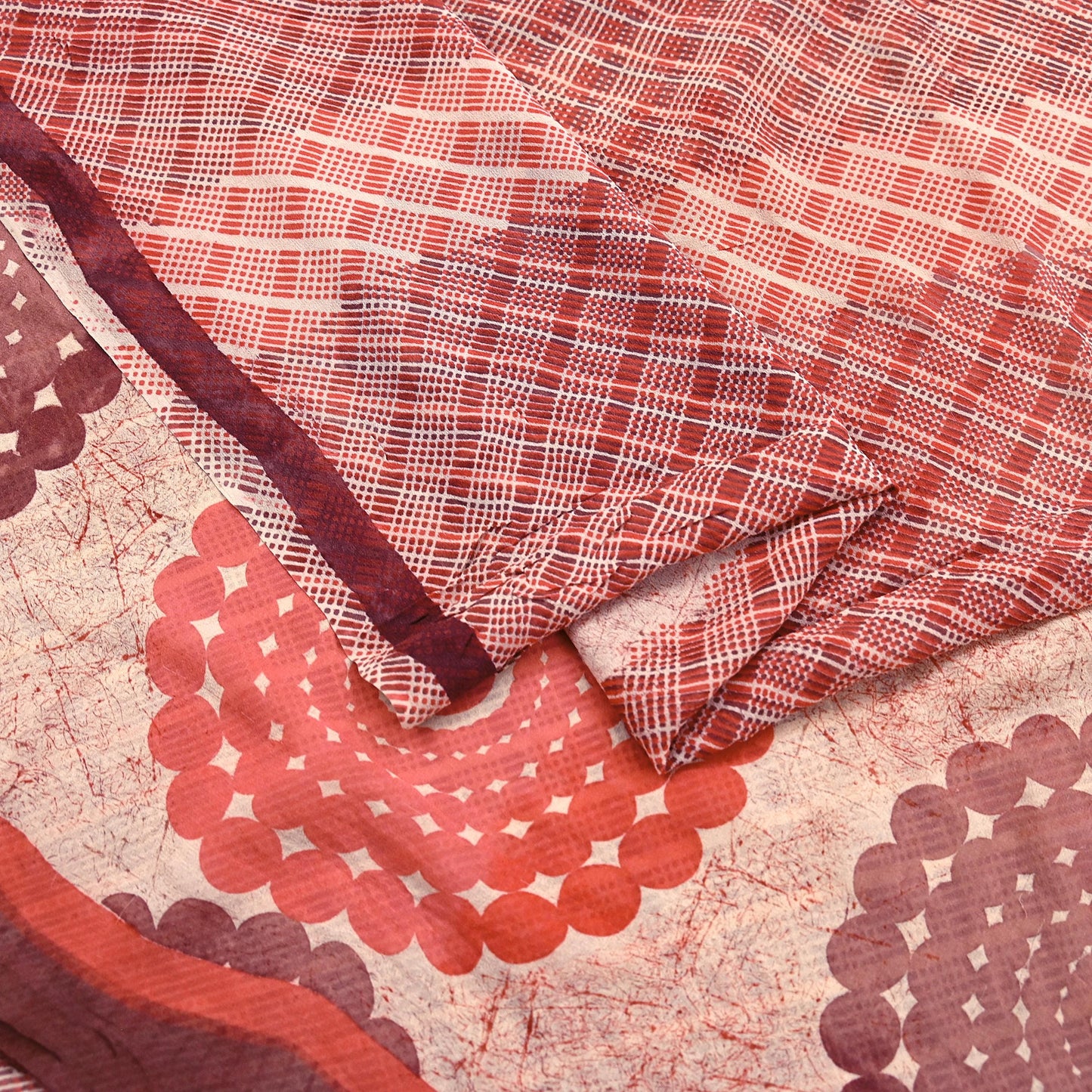 Indian Vintage Sari Beige & Brown Pure Georgette Silk Printed Sarees 5Yd Craft Fabric Sewing Quilting Dress making Crafting Quilting Upcycle