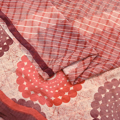 Indian Vintage Sari Beige & Brown Pure Georgette Silk Printed Sarees 5Yd Craft Fabric Sewing Quilting Dress making Crafting Quilting Upcycle