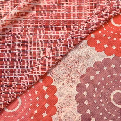 Indian Vintage Sari Beige & Brown Pure Georgette Silk Printed Sarees 5Yd Craft Fabric Sewing Quilting Dress making Crafting Quilting Upcycle