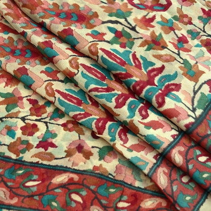 Women Vintage Sari Beige Pure Georgette Silk Digital Printed Saree Craft Fabric Sewing 5Yd Dress Making Geometric Crafting Quilting