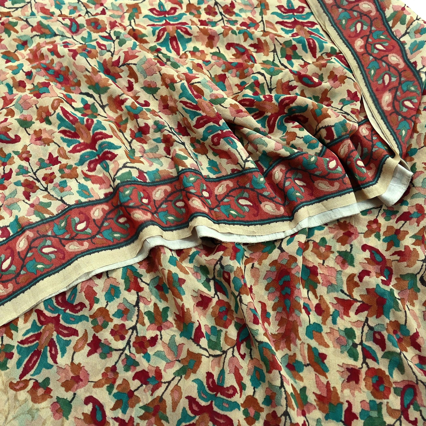 Women Vintage Sari Beige Pure Georgette Silk Digital Printed Saree Craft Fabric Sewing 5Yd Dress Making Geometric Crafting Quilting