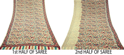 Women Vintage Sari Beige Pure Georgette Silk Digital Printed Saree Craft Fabric Sewing 5Yd Dress Making Geometric Crafting Quilting