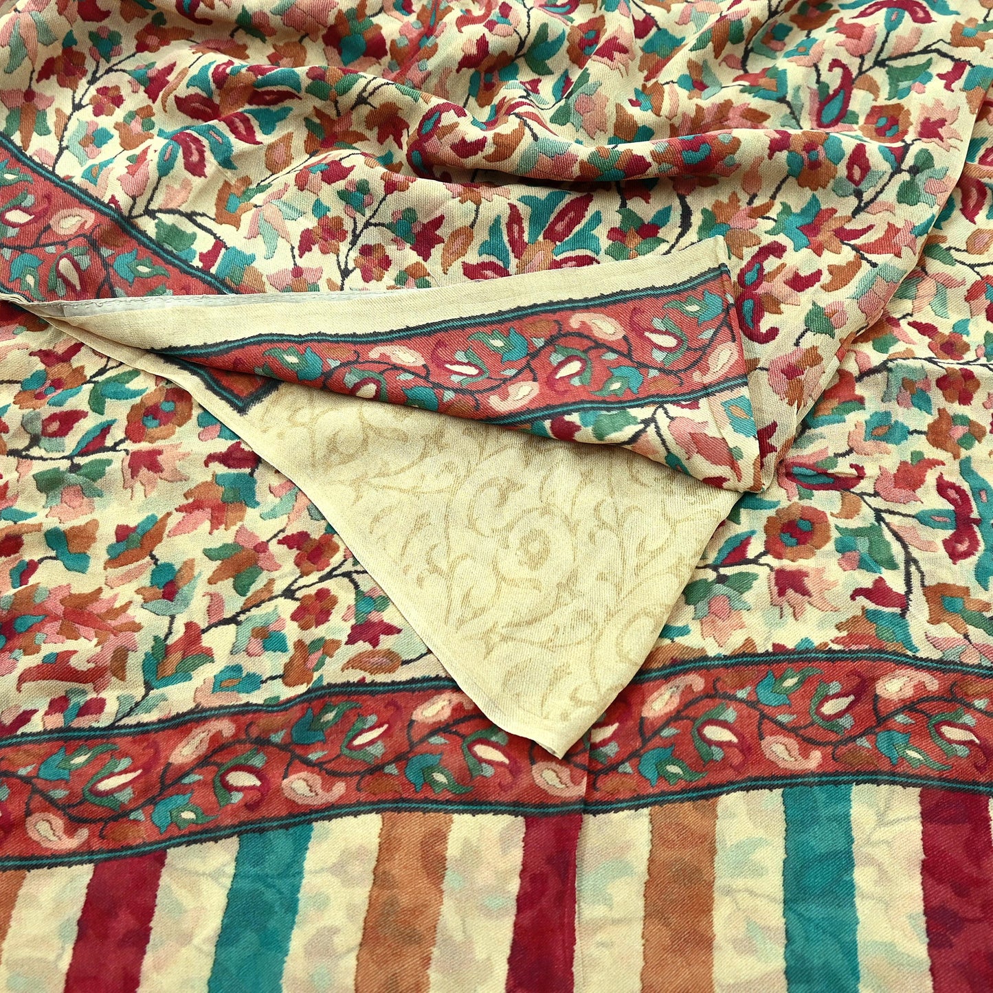 Women Vintage Sari Beige Pure Georgette Silk Digital Printed Saree Craft Fabric Sewing 5Yd Dress Making Geometric Crafting Quilting