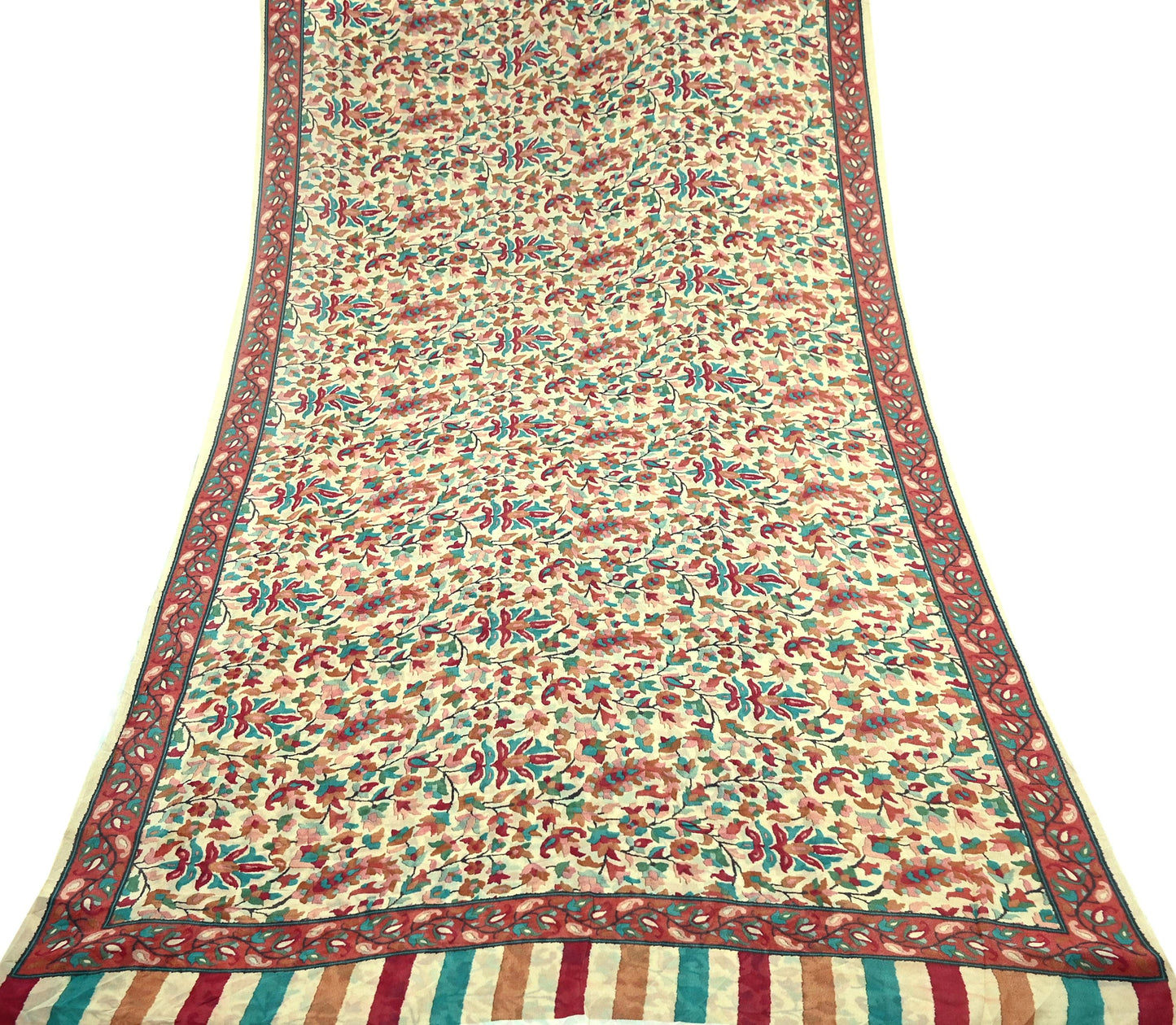 Women Vintage Sari Beige Pure Georgette Silk Digital Printed Saree Craft Fabric Sewing 5Yd Dress Making Geometric Crafting Quilting