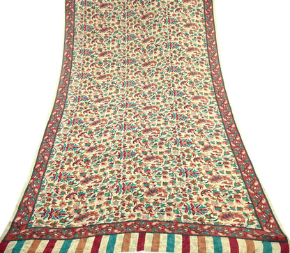 Women Vintage Sari Beige Pure Georgette Silk Digital Printed Saree Craft Fabric Sewing 5Yd Dress Making Geometric Crafting Quilting