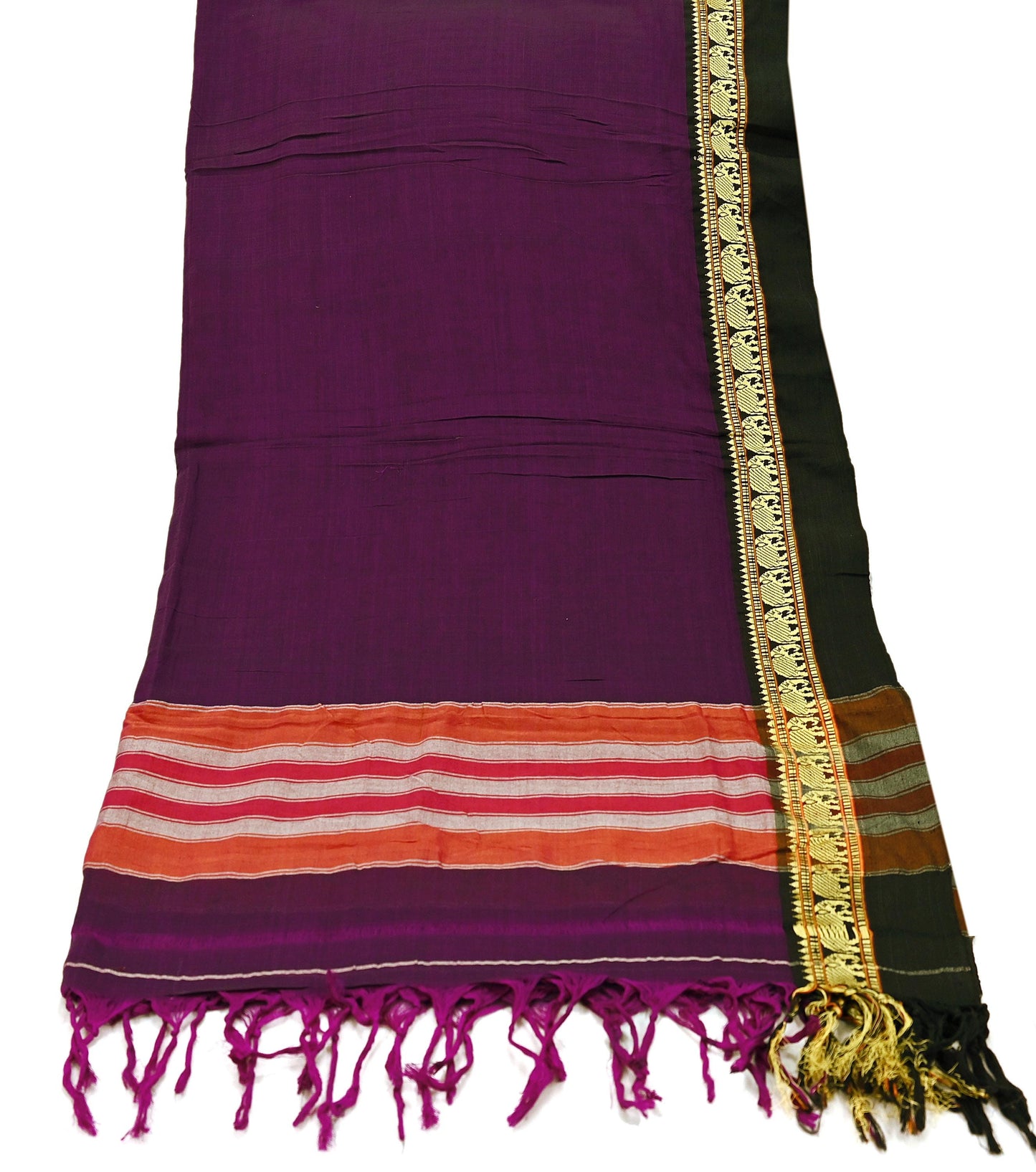 Indian Vintage Dupatta Purple Long Stole Woven Pure Cotton Scarves Veil Soft Fringes Scarf