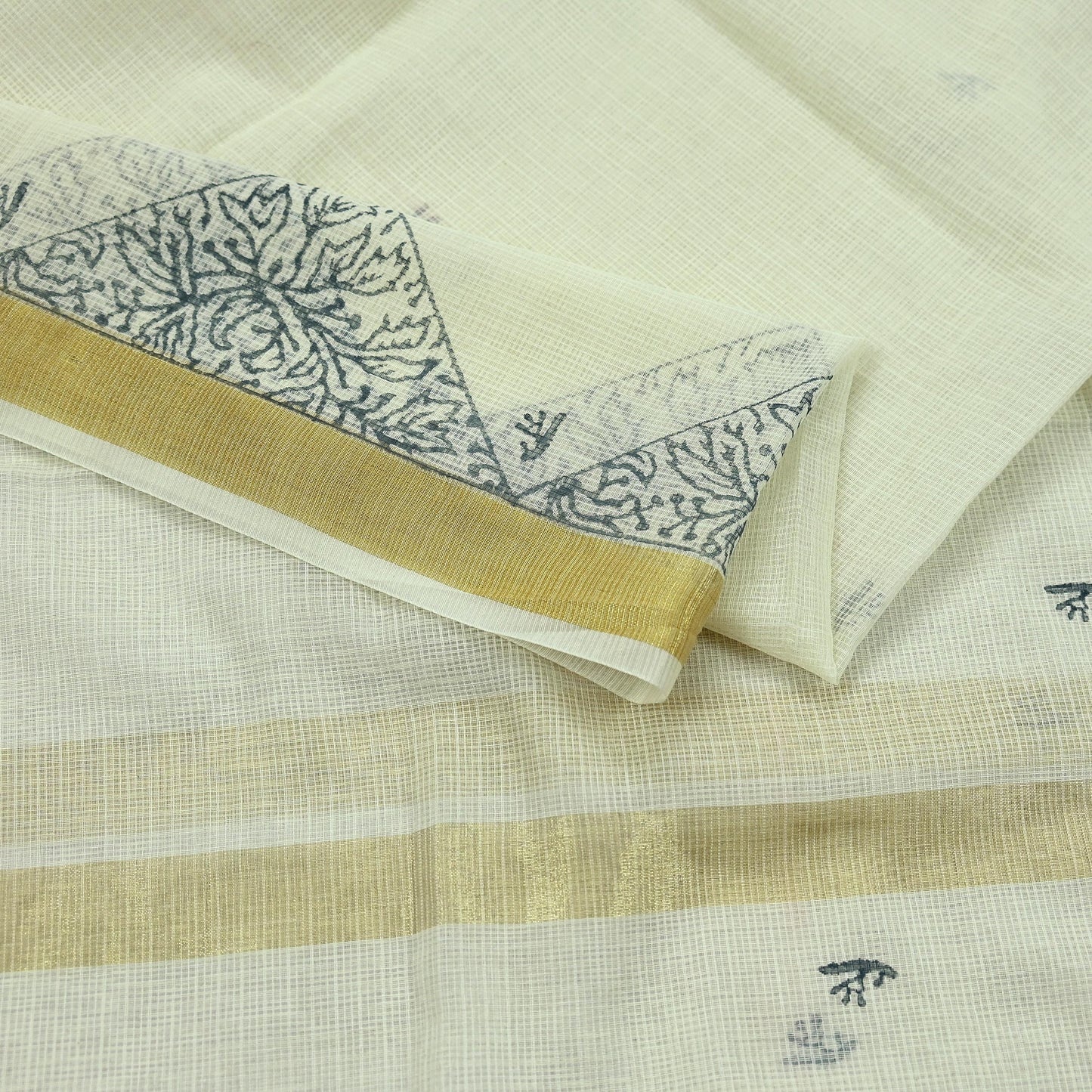 Indian Vintage Dupatta White Long Stole Hand Woven Chanderi Scarf Veil Soft Floral Zari Fringes