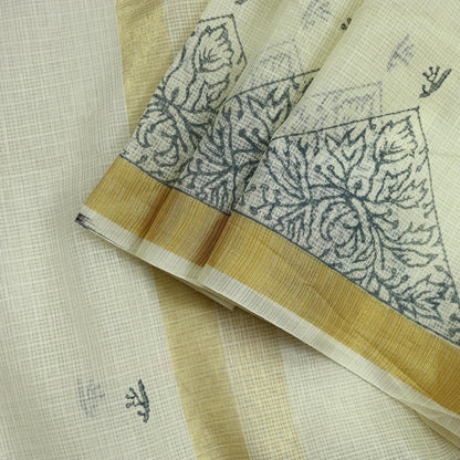 Indian Vintage Dupatta White Long Stole Hand Woven Chanderi Scarf Veil Soft Floral Zari Fringes