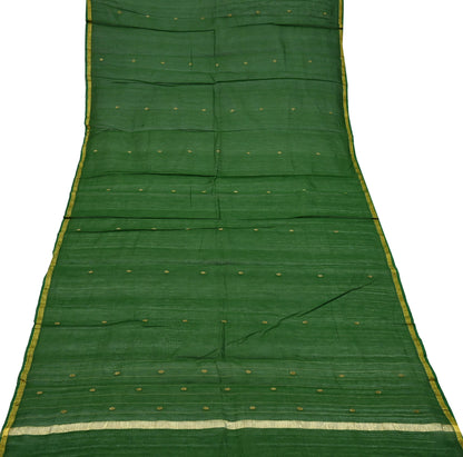 Indian Vintage Dupatta Green Long Stole Printed Woven Pure Chanderi Cotton Scarves Veil Golden Zari Soft Stripes Design