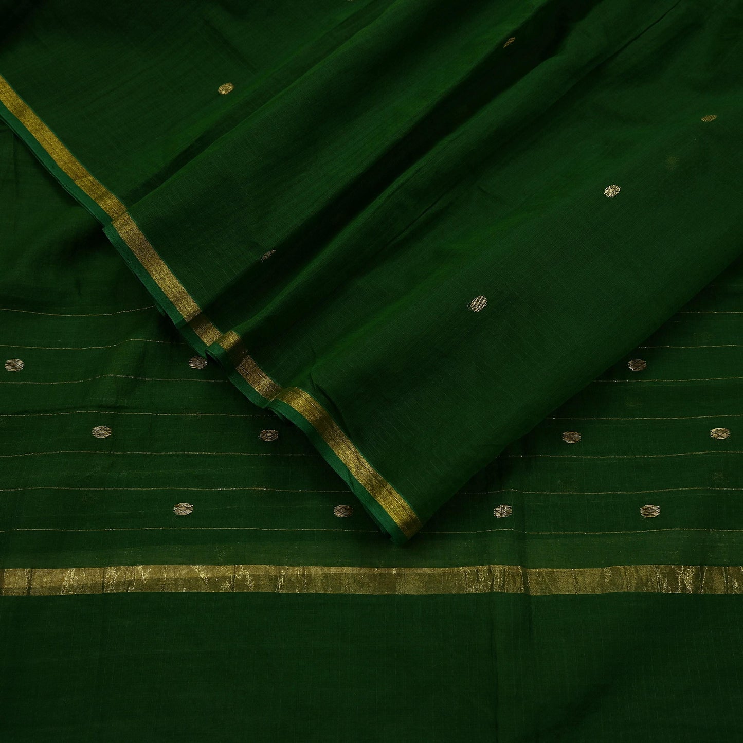 Indian Vintage Dupatta Green Long Stole Printed Woven Pure Chanderi Cotton Scarves Veil Golden Zari Soft Stripes Design