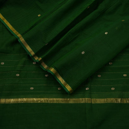 Indian Vintage Dupatta Green Long Stole Printed Woven Pure Chanderi Cotton Scarves Veil Golden Zari Soft Stripes Design