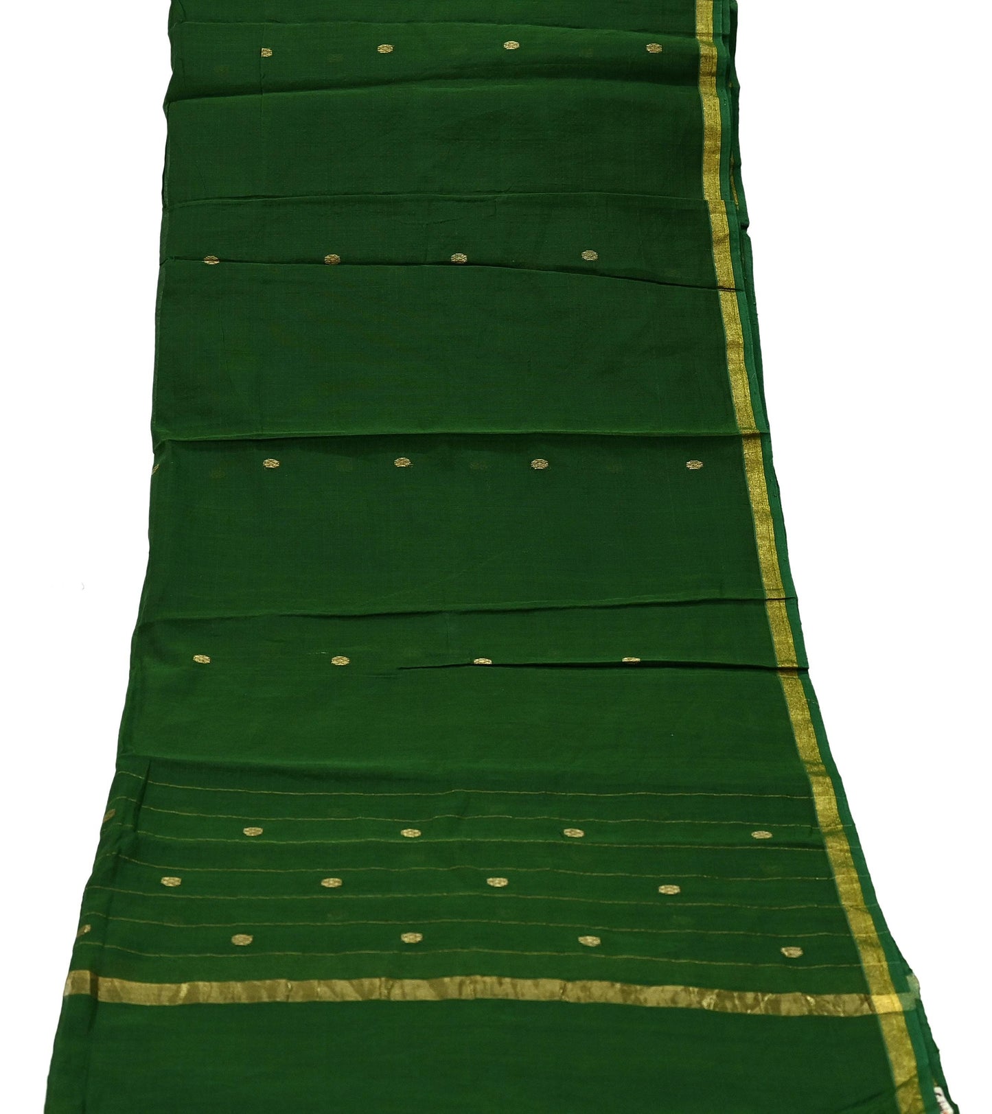 Indian Vintage Dupatta Green Long Stole Printed Woven Pure Chanderi Cotton Scarves Veil Golden Zari Soft Stripes Design