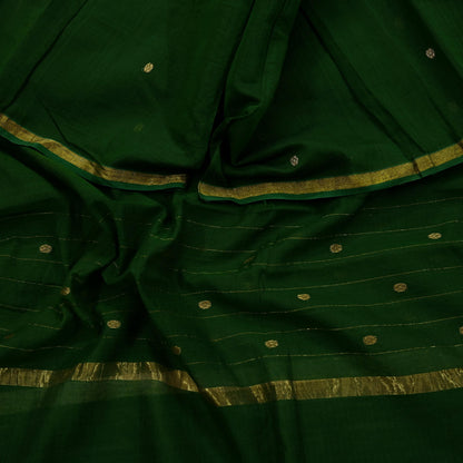 Indian Vintage Dupatta Green Long Stole Printed Woven Pure Chanderi Cotton Scarves Veil Golden Zari Soft Stripes Design