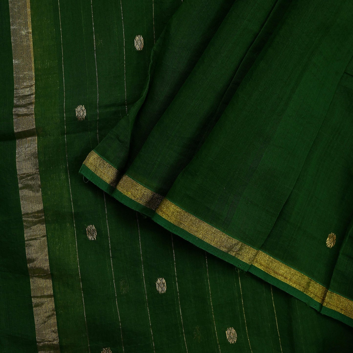 Indian Vintage Dupatta Green Long Stole Printed Woven Pure Chanderi Cotton Scarves Veil Golden Zari Soft Stripes Design