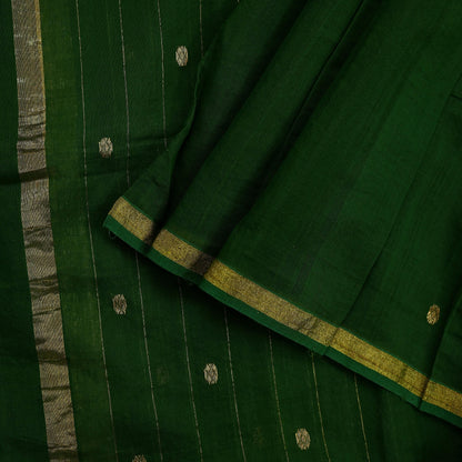 Indian Vintage Dupatta Green Long Stole Printed Woven Pure Chanderi Cotton Scarves Veil Golden Zari Soft Stripes Design
