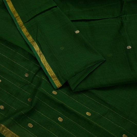 Indian Vintage Dupatta Green Long Stole Printed Woven Pure Chanderi Cotton Scarves Veil Golden Zari Soft Stripes Design