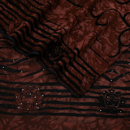Indian Vintage Dupatta Brown Long Stole Hand Beaded Printed Pure Georgette Silk Scarves Veil Wrap Soft Floral