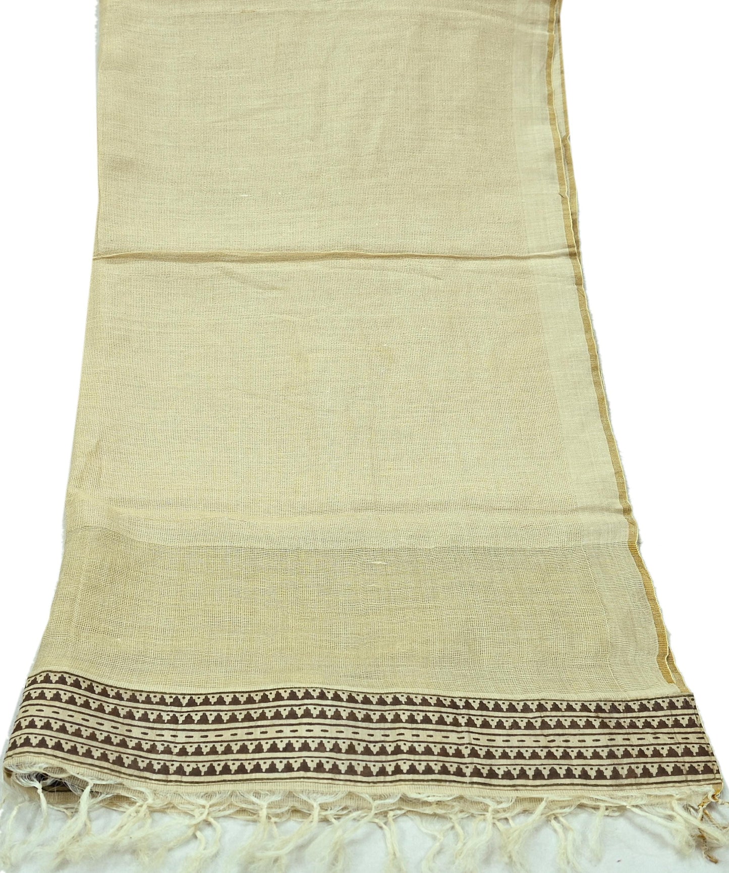 Indian Vintage Beige Dupatta Long Stole Block Print Pure Chanderi Silk Scarves Veil Floral Design Upcycle Party wear hijab Zari Border