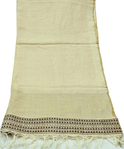 Indian Vintage Beige Dupatta Long Stole Block Print Pure Chanderi Silk Scarves Veil Floral Design Upcycle Party wear hijab Zari Border