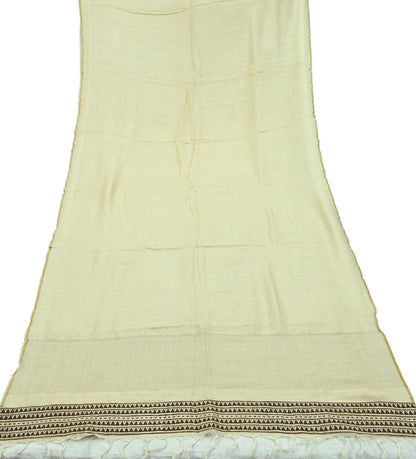 Indian Vintage Beige Dupatta Long Stole Block Print Pure Chanderi Silk Scarves Veil Floral Design Upcycle Party wear hijab Zari Border