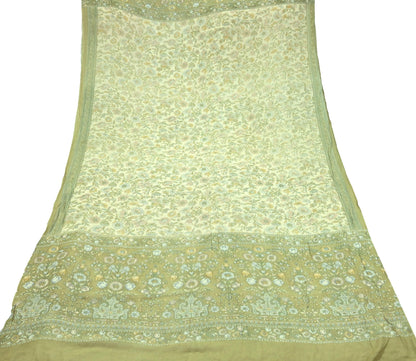 Indian Vintage Dupatta Green & Ivory Long Stole printed stole Pure Georgette Silk Scarves Veil Wrap Soft