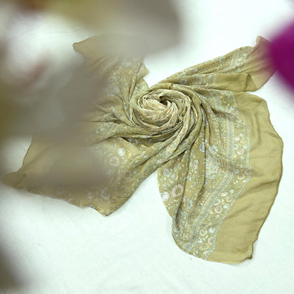 Indian Vintage Dupatta Green & Ivory Long Stole printed stole Pure Georgette Silk Scarves Veil Wrap Soft