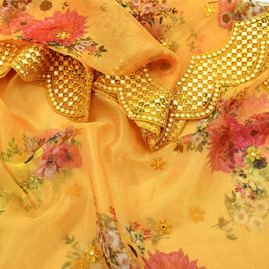 Indian Vintage Dupatta Saffron Long Stole Hand Embroidered Tissue Scarves Veil Mirror Zari Soft Scarf Wrap Boho