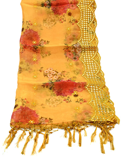 Indian Vintage Dupatta Saffron Long Stole Hand Embroidered Tissue Scarves Veil Mirror Zari Soft Scarf Wrap Boho