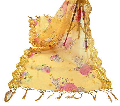 Indian Vintage Dupatta Saffron Long Stole Hand Embroidered Tissue Scarves Veil Mirror Zari Soft Scarf Wrap Boho