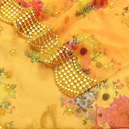 Indian Vintage Dupatta Saffron Long Stole Hand Embroidered Tissue Scarves Veil Mirror Zari Soft Scarf Wrap Boho