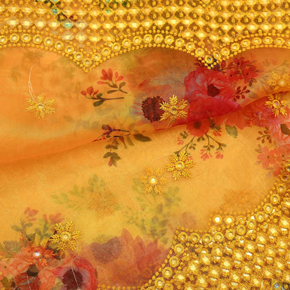 Indian Vintage Dupatta Saffron Long Stole Hand Embroidered Tissue Scarves Veil Mirror Zari Soft Scarf Wrap Boho