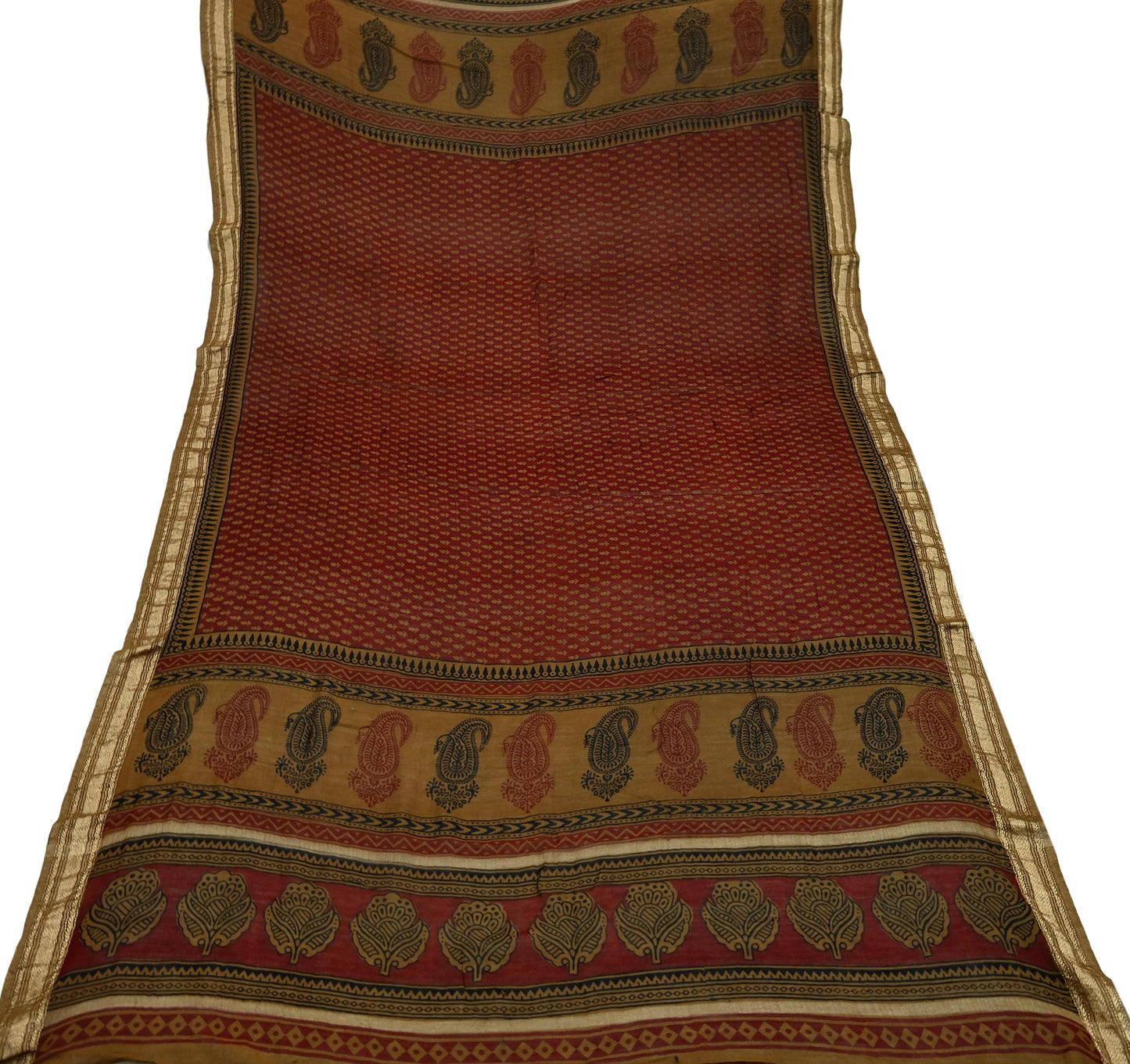 Indian Vintage Maroon Dupatta Long Stole Block Print Pure Chanderi Silk Scarves Veil Floral Design Upcycle Party wear hijab Zari Border