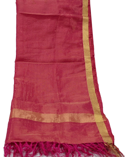 Indian Vintage Dupatta Pink Long Stole Hand Woven Tissue Scarf Veil Soft Floral Zari Fringes