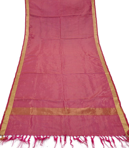 Indian Vintage Dupatta Pink Long Stole Hand Woven Tissue Scarf Veil Soft Floral Zari Fringes
