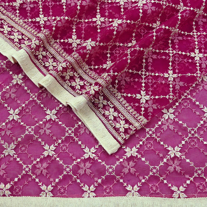 Indian Vintage Rani Pink Dupatta Long Stole Net Mess Hand Embroidered Scarves Veil Hijab Sequins Wedding stole veil hijab
