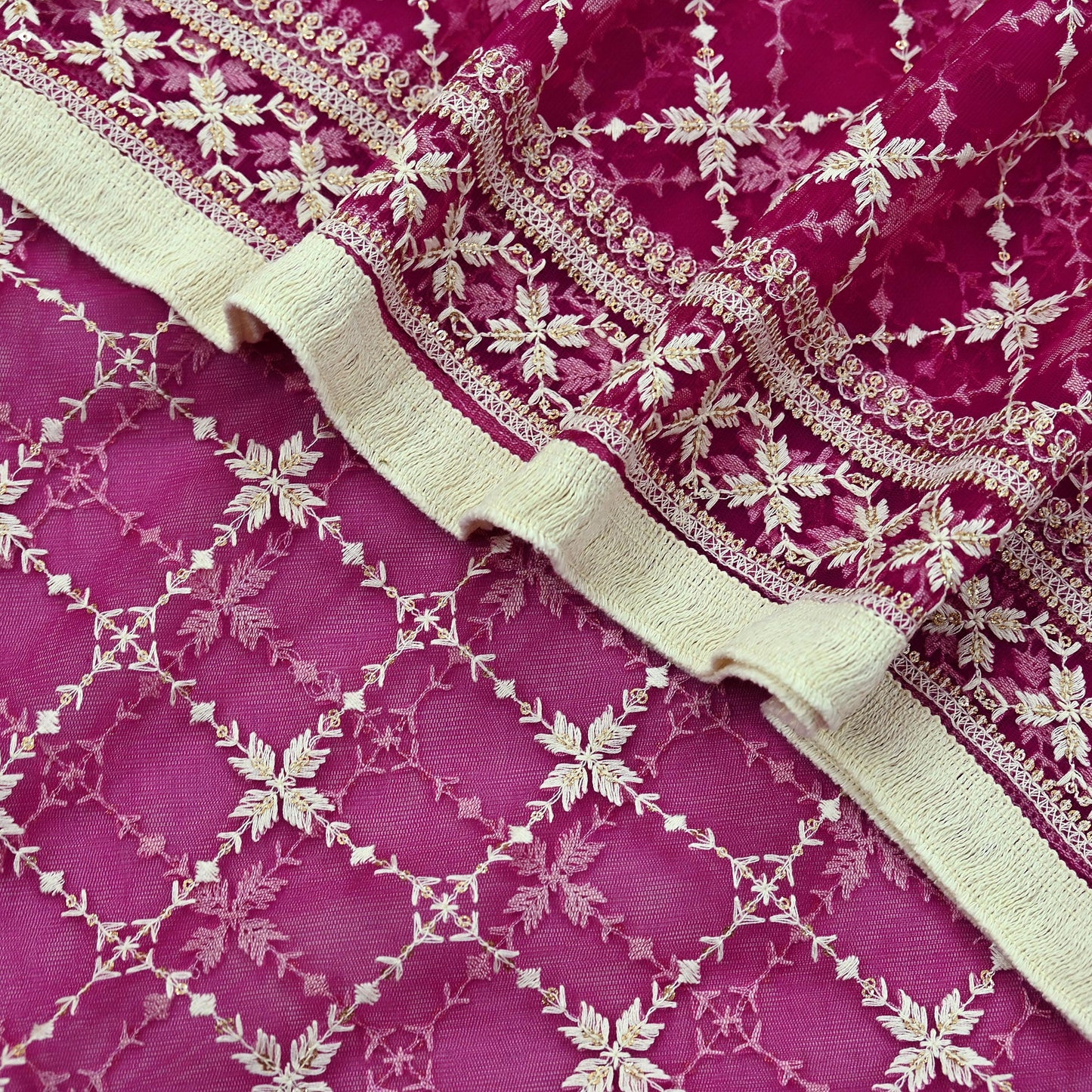 Indian Vintage Rani Pink Dupatta Long Stole Net Mess Hand Embroidered Scarves Veil Hijab Sequins Wedding stole veil hijab